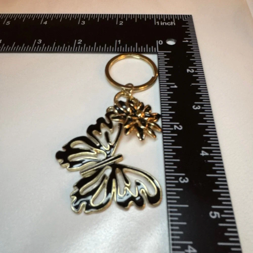 Butterfly Keychain Gold Tone Flower‎ Charm Purse Bag Accessory